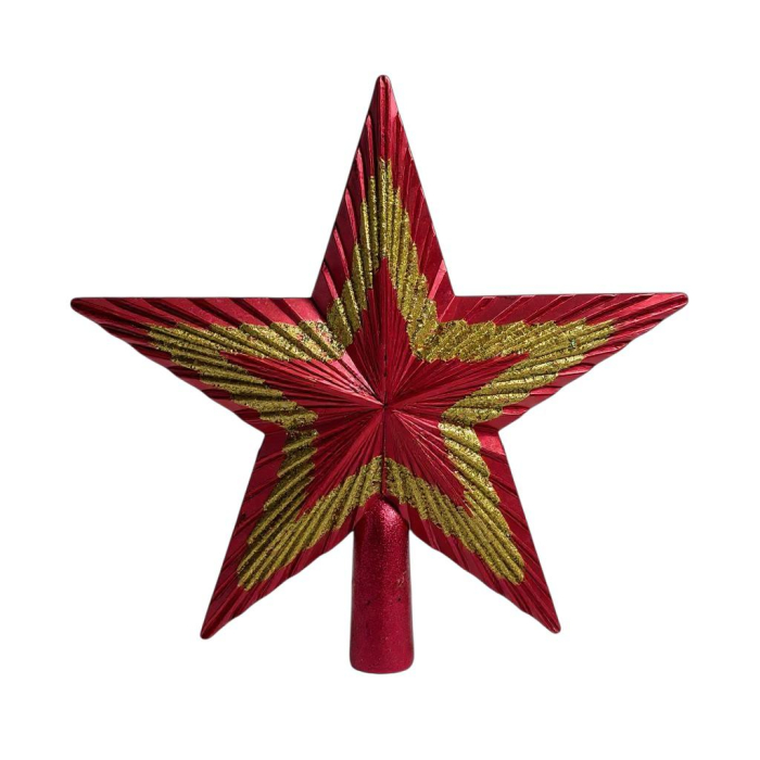 Varf brad stea rosie cu model auriu pentru decoratiuni Craciun, 19.5x19.5cm [3]