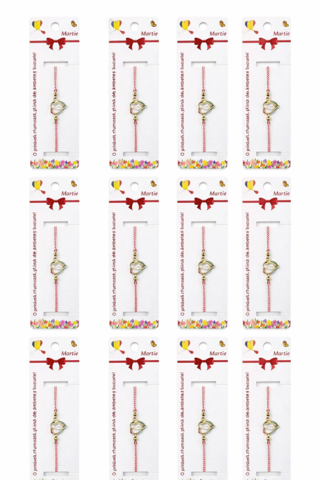 Set 12 bratari martisor cu ghiocel stilizat, snur rosu alb, ambalate individual [5]