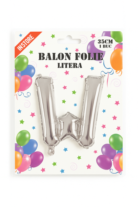 Balon folie litera W argintiu, 35 cm, decor aniversar si petreceri, 1 buc [2]