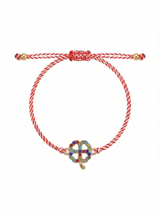 Set 12 Bratari Martisor Trifoi Auriu cu Pietre Colorate, Snur Reglabil, 20x11 cm [2]