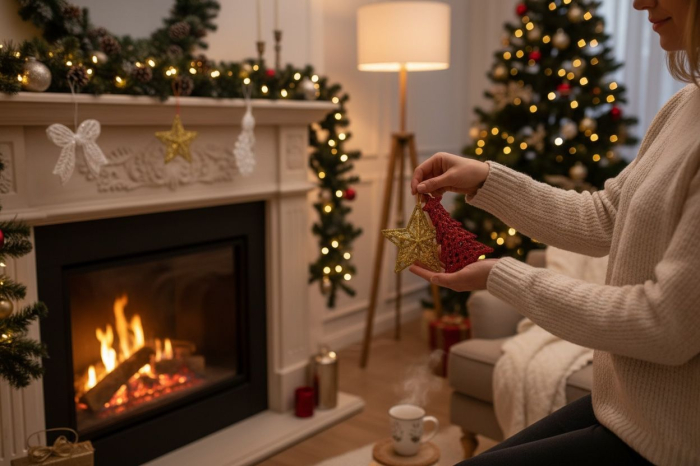 Set 12 pachete decoratiuni Craciun cu sclipici modele si culori combinate [3]