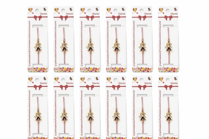 Set 12 bratari martisor cu cosar cu scara, simbol noroc, snur reglabil alb-rosu [5]