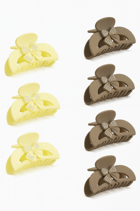 Set 12 clame par 10CM cu fundita si pietricele, prindere puternica, culori crem si maro [2]