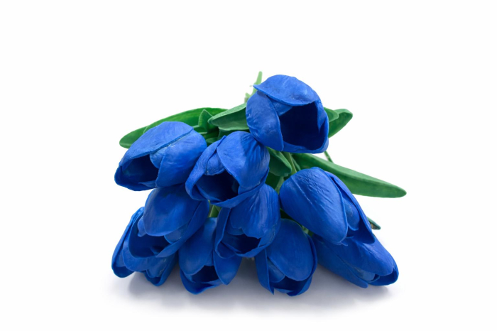 Set 10 lalele artificiale albastru intens soft touch, fir individual 33cm [2]