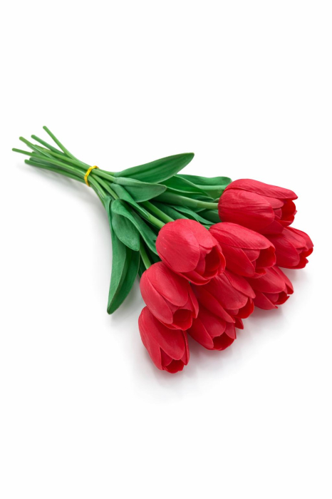 Set 10 lalele artificiale rosu intens soft touch, fir individual [3]