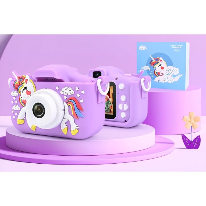 Camera foto digitala pentru copii 4800 MP, 8x zoom, model unicorn mov, 13x12cm [3]
