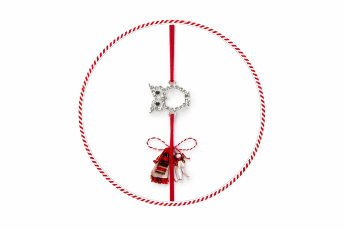 Set 24 bratari martisor cu snur rosu elastic, bufnita argintie cu strasuri [2]