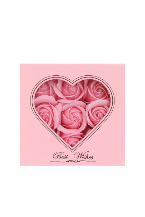 Cutie cadou 11x11x9.5 cm cu 9 trandafiri de sapun roz, aranjament elegant Forever Love [3]