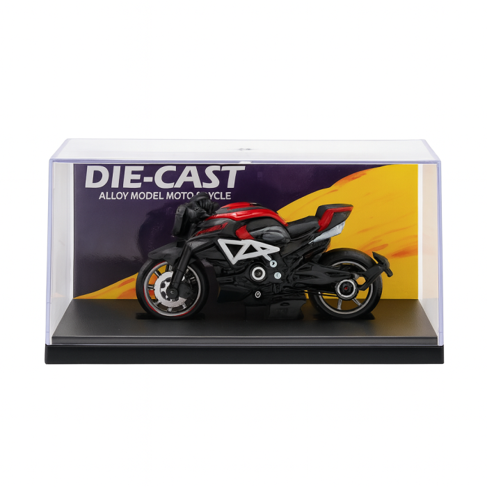 Motocicleta Metalica Die-Cast – Model Sport Rosu-Negru, 19x9 cm, cu Vitrina Transparenta [2]