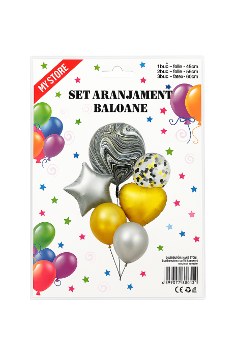 Set baloane latex La Multi Ani, 6 buc, 30 cm, model negru cu imprimeu colorat [2]