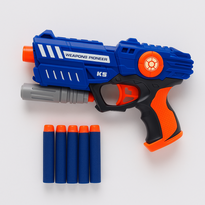 Pistol jucarie cu bureti K5, blaster manual, include 10 proiectile, distanta 10 m [2]