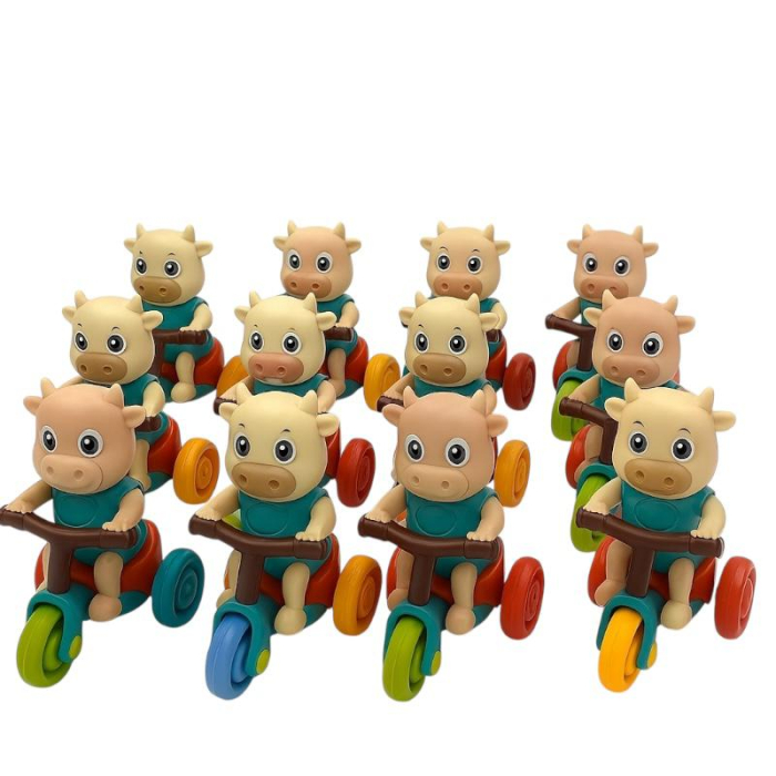 Set 12 jucării mecanice vițeluș pe tricicletă, pull back, pentru copii 3+ ani [2]