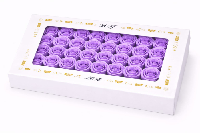 Set 50 Trandafiri de Sapun Parfumati in Cutie Eleganta Cadou 44x23 cm Mov [2]