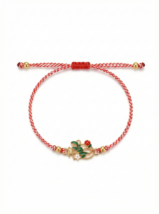 Set 12 Bratari Martisor Cosulet cu Flori si Buburuza, Snur Reglabil, 20x11 cm [2]