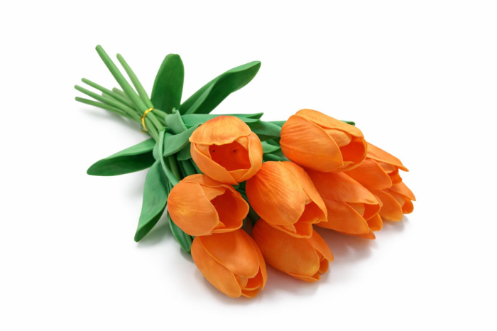 Set 10 lalele artificiale portocaliu intens soft touch, fir individual, 33cm [4]