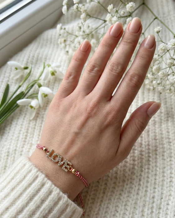 Set 12 bratari martisor LOVE cu strasuri, snur reglabil, 20x11cm [3]