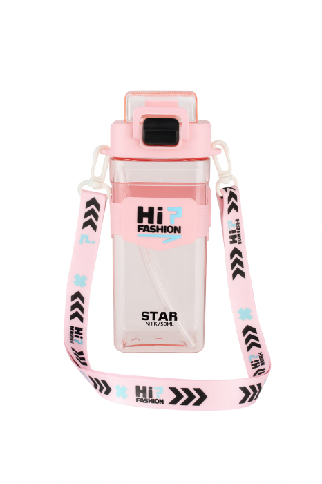 Sticla HiP Fashion 650ml Roz – Model Star cu Bretea Lunga si Capac cu Sistem de Siguranta [2]