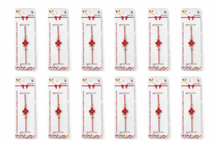 Set 12 bratari martisor cu trifoi auriu si petale rosii, snur reglabil, simbol norocos [5]