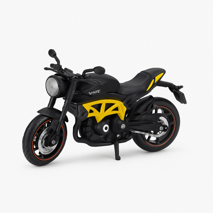 Motocicleta Metalica Die-Cast – Model Sport Negru cu Galben, 19x9 cm, cu Vitrina Transparenta [1]