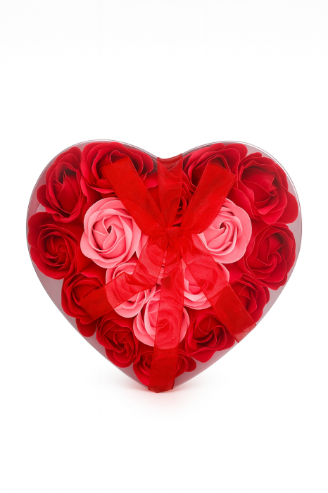 Cutie Inima cu 18 Trandafiri din Sapun Roz si Rosu, Cadou Romantic 15x15 cm [3]