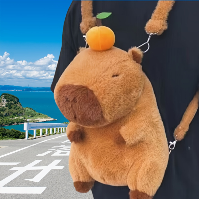 Rucsac Capibara Plus 35 cm cu Portocala – Ghiozdan Pufoas, Kawaii, Cadou Ideal [3]