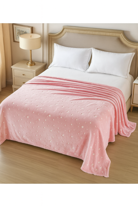 Patura Cocolino Fosforescenta Roz 200x230 cm, 1 KG – Model Stelute Glow [1]