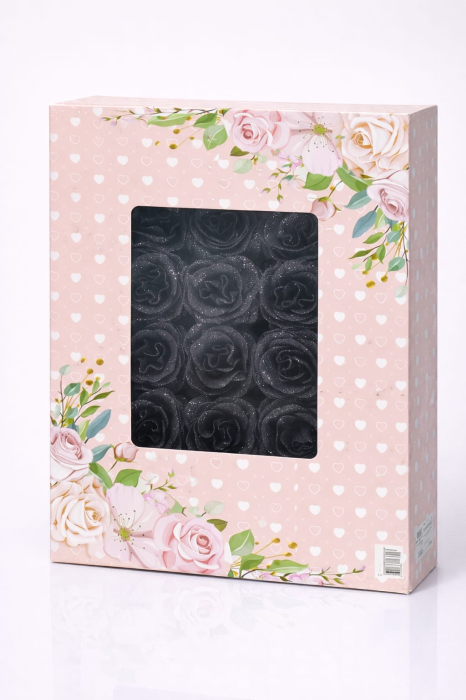 Set 30 trandafiri artificiali cu sclipici negru in cutie decorativa [2]
