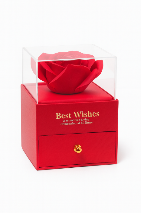 Trandafir Rosu Sapun Luxury in Cutie cu Sertar, Cadou Elegant Premium 10x8x7 cm [3]