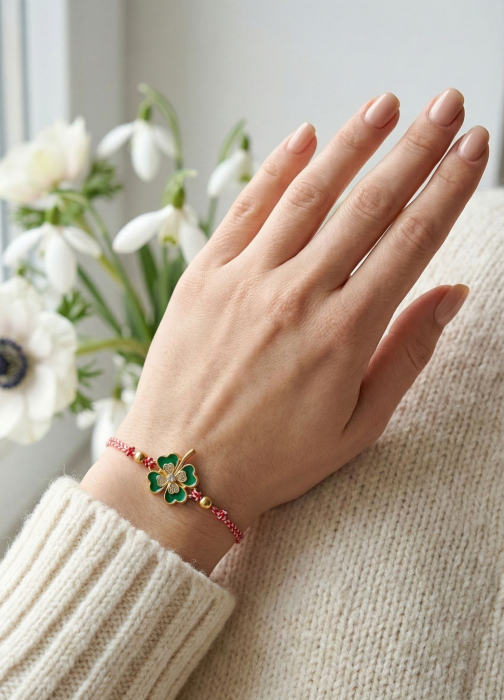 Set 12 bratari martisor cu trifoi norocos cu pietricele albe, snur rosu alb, ambalate individual [3]