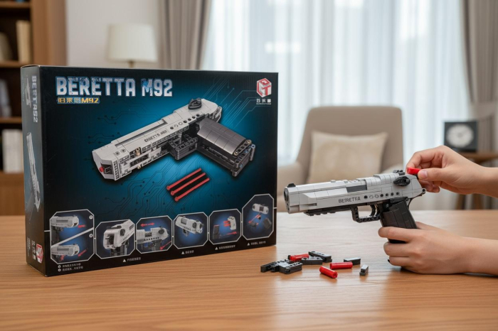 JOC DE CONSTRUCTIE PENTRU COPII MODEL PISTOL BERETTA M92, 349 PIESE, 36.5x27.5cm [4]