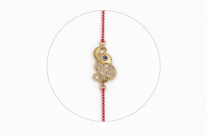 Set 24 bratari martisor cu snur rosu elastic, elefant auriu cu strasuri [2]