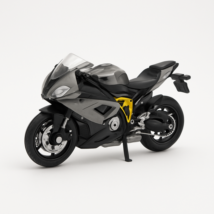 Motocicleta Metalica Die-Cast – Model Sport Gri-Negru cu Galben, 19x9 cm, cu Vitrina Transparenta [1]