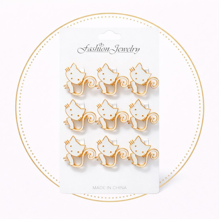 Set 12 brose martisor pisica alba cu contur auriu 15x9cm [2]