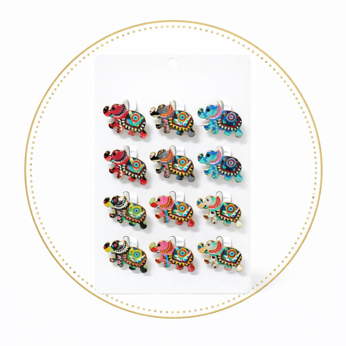 Set 12 brose martisor elefant colorat, simbol noroc, protectie si intelepciune 15x9cm [2]