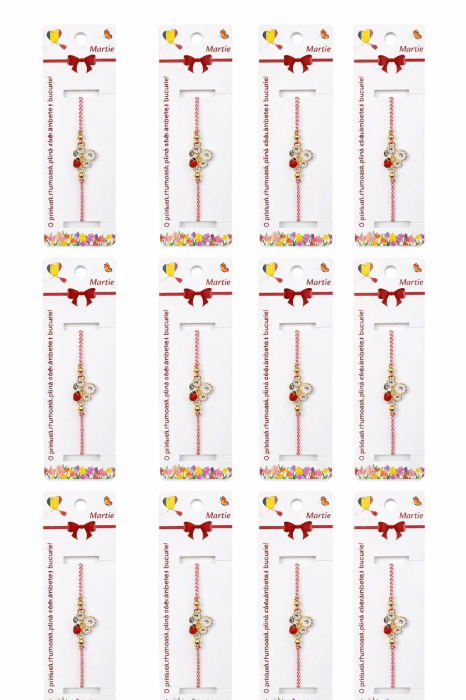 Set 12 bratari martisor cu floare alba si buburuza, snur rosu alb, ambalate individual [5]