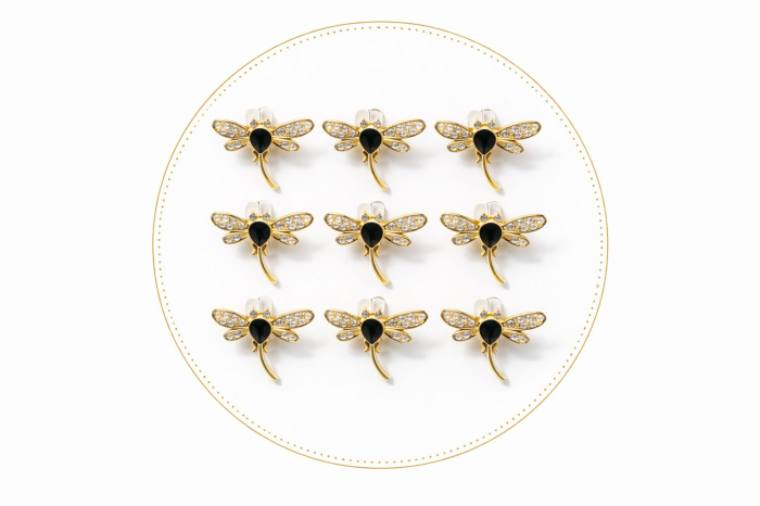 Set 12 brose martisor libelula aurie cu strasuri elegante 15x9cm [2]