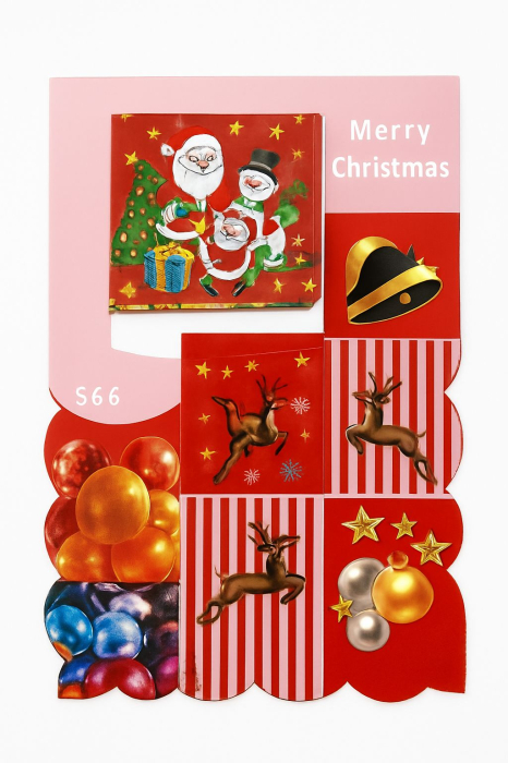 Set naproane Crăciun cu imprimeu reni, globuri și Moș Crăciun – model roșu festiv, 45x30cm [2]