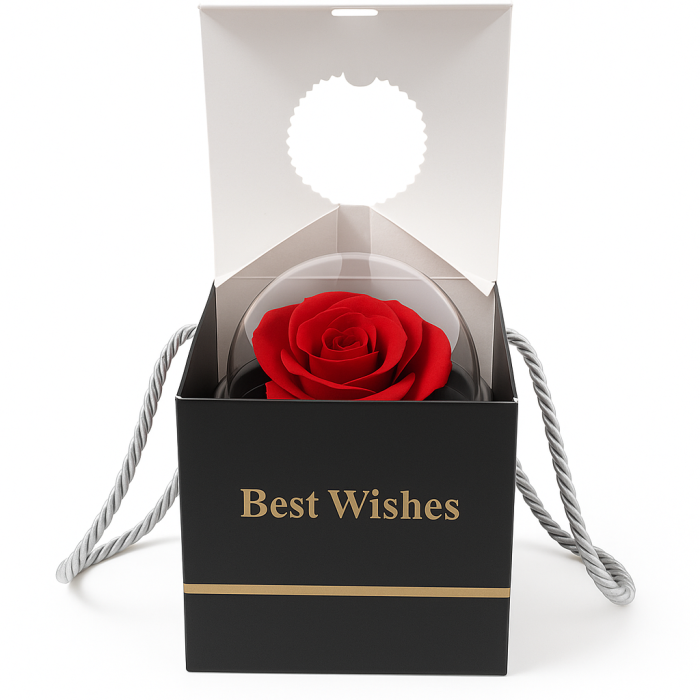 Cutie cadou Best Wishes cu trandafir din sapun si colier surpriza, 11x11x11 cm [3]