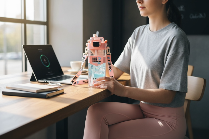 Sticla HiP Fashion 650ml Roz – Model Star cu Bretea Lunga si Capac cu Sistem de Siguranta [4]