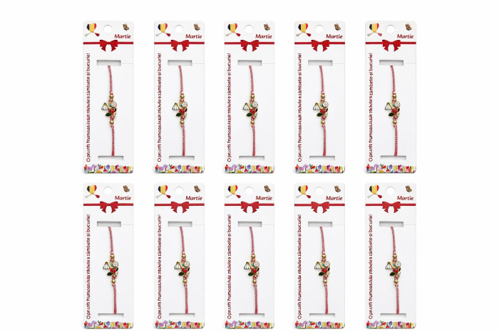 Set 12 Bratari Martisor Ghiocel cu Floare Alba si Buburuza, snur reglabil [5]