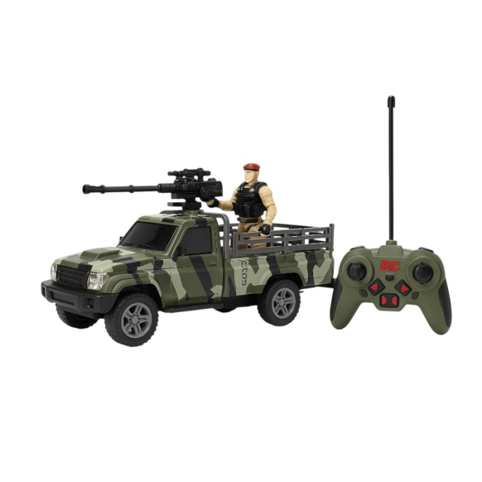 Camioneta militara cu radiocomanda 32x16 cm, cu soldat si tun, model camuflaj, jucarie pentru copii [1]