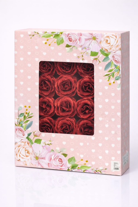 Set 30 trandafiri artificiali cu sclipici aramiu in cutie decorativa [2]