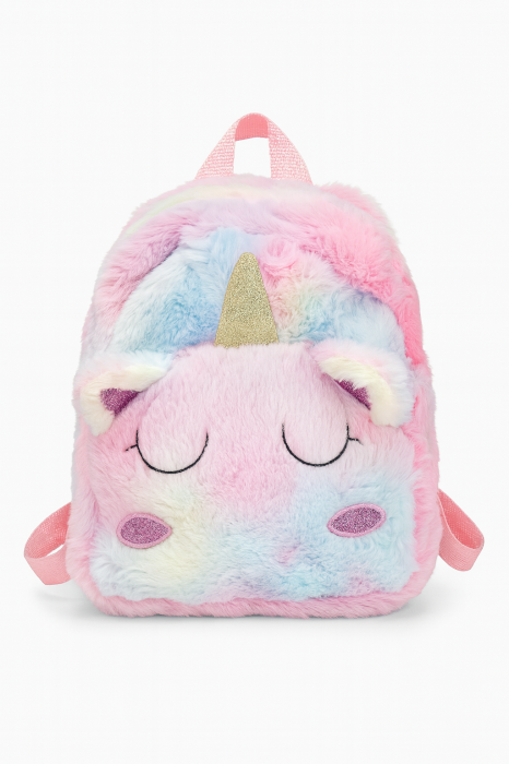Rucsac plus Unicorn multicolor pentru copii, foarte moale, 20x18 cm, model cu corn auriu [2]