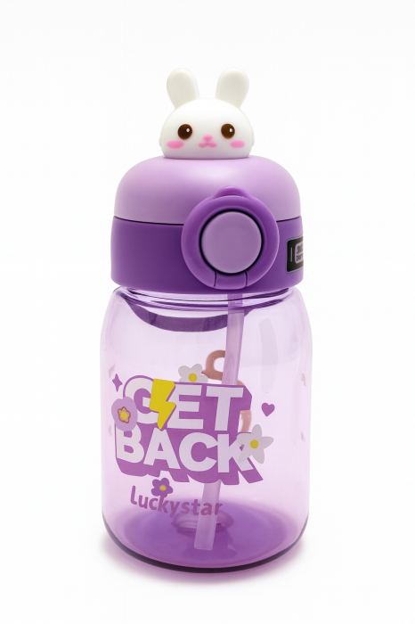 Sticla Kids Get Back 500ml – Model Violet cu Iepuras, Pai, Capac Flip si Manere Laterale [1]
