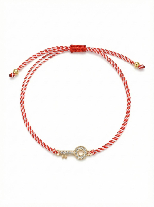 Set 12 Bratari Martisor Cheie Aurie cu Strasuri, Snur Reglabil, 20x11 cm [2]