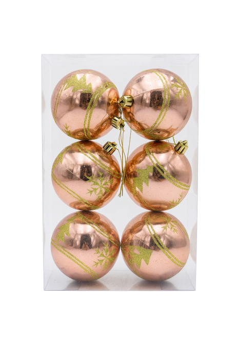 Set 6 globuri bronz lucioase cu sclipici verde – ornamente brad Craciun, 23x15.5x7.5cm [1]