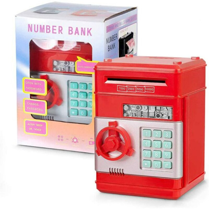 Seif Electronic pentru Copii cu Cod, Lumini si Muzica – Cutie de Economii Rosie 19x14 cm [2]