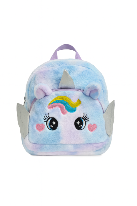 Rucsac Unicorn Pufos pentru Copii, Model Curcubeu, 32 cm, Material Moale, Design 3D [1]