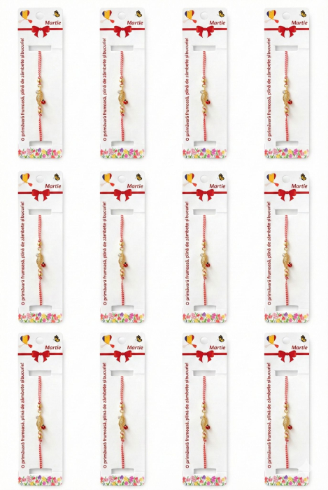 Set 12 Bratari Martisor Frunza Aurie cu Buburuza Snur Alb Rosu [4]