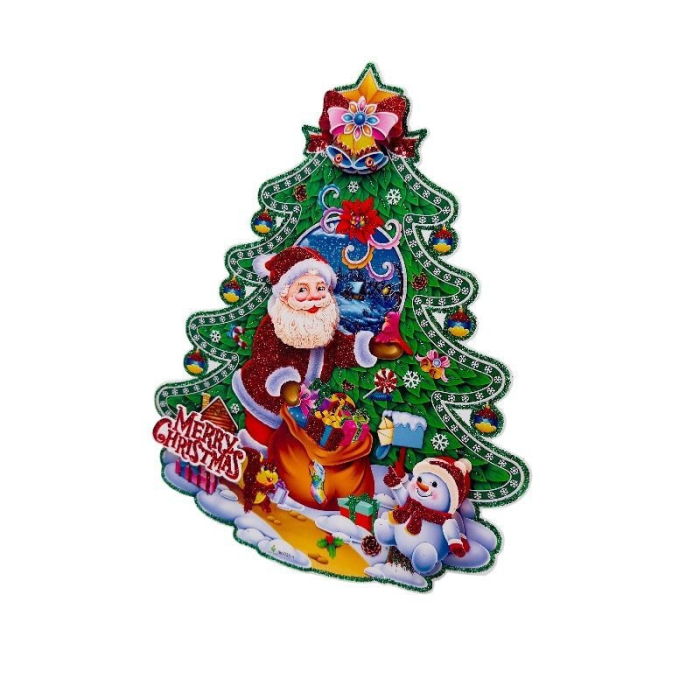 Sticker decorativ Craciun brad 3D cu sclipici 23x18 cm Mos Craciun [3]